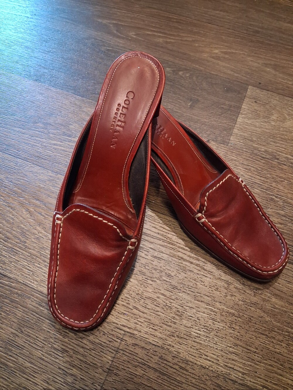 Cole Haan Country Loafer Slides Mule Heel Shoes Womens Sz 7 Red Brown leather